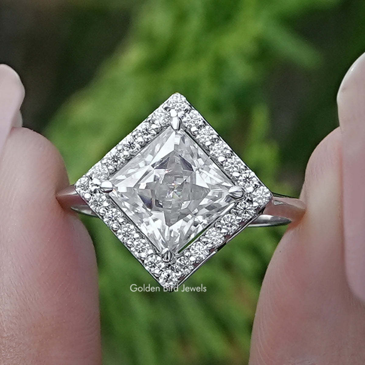 Princess Cut Lab Diamond Halo Engagement Ring