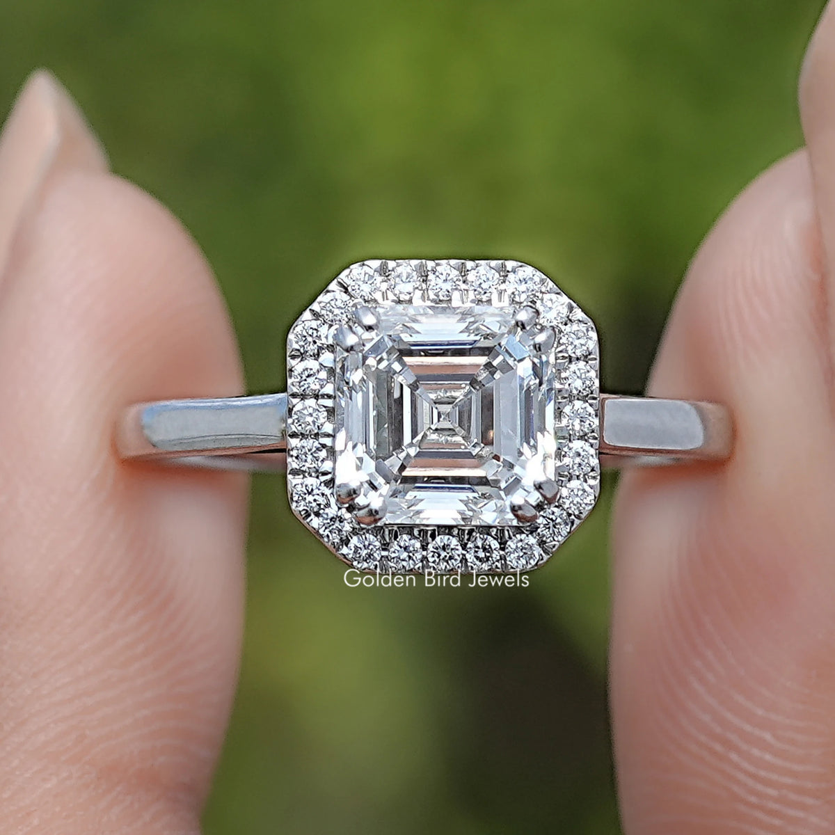 Asscher Cut Lab Diamond Halo Engagement Ring
