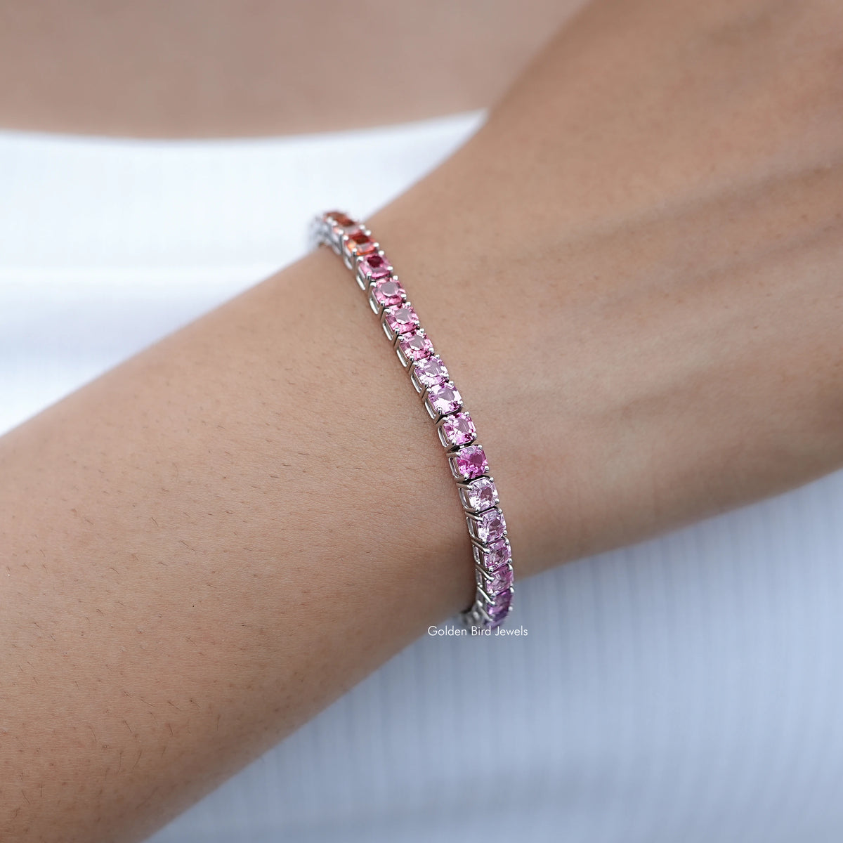 Gradient Multi Color Asscher Gemstone Tennis Bracelet