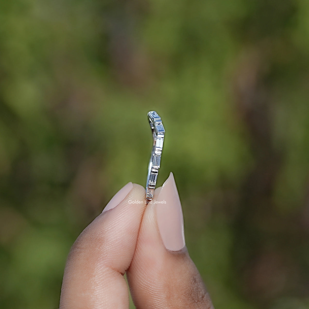 Side View of Baguette Cut Lab Created Diamond Full Circle Ring