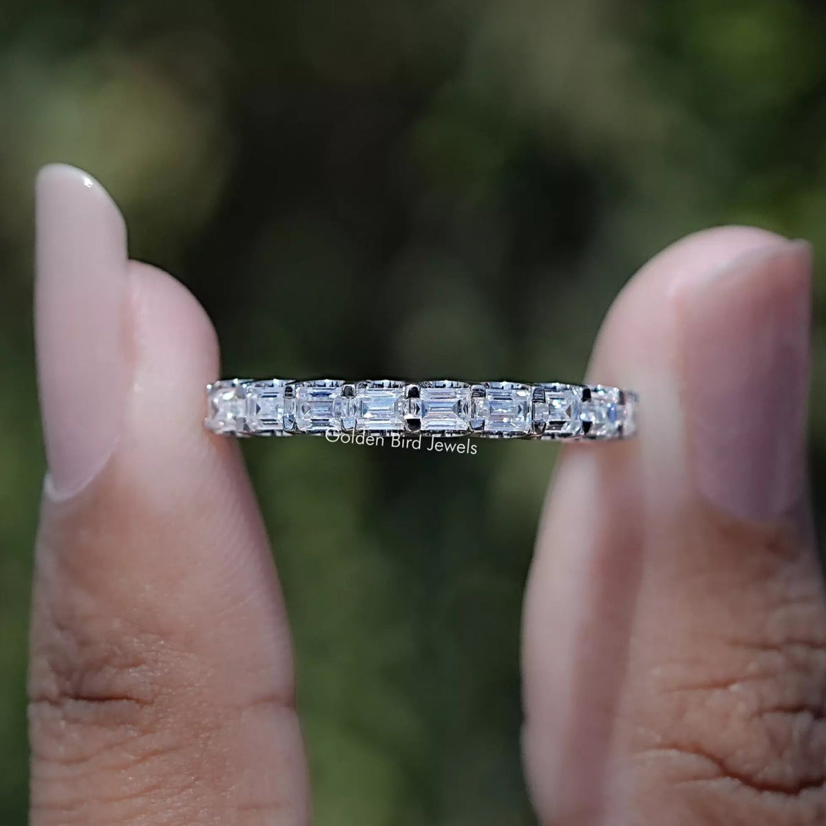 Baguette Cut Moissanite Half Eternity Wedding Band