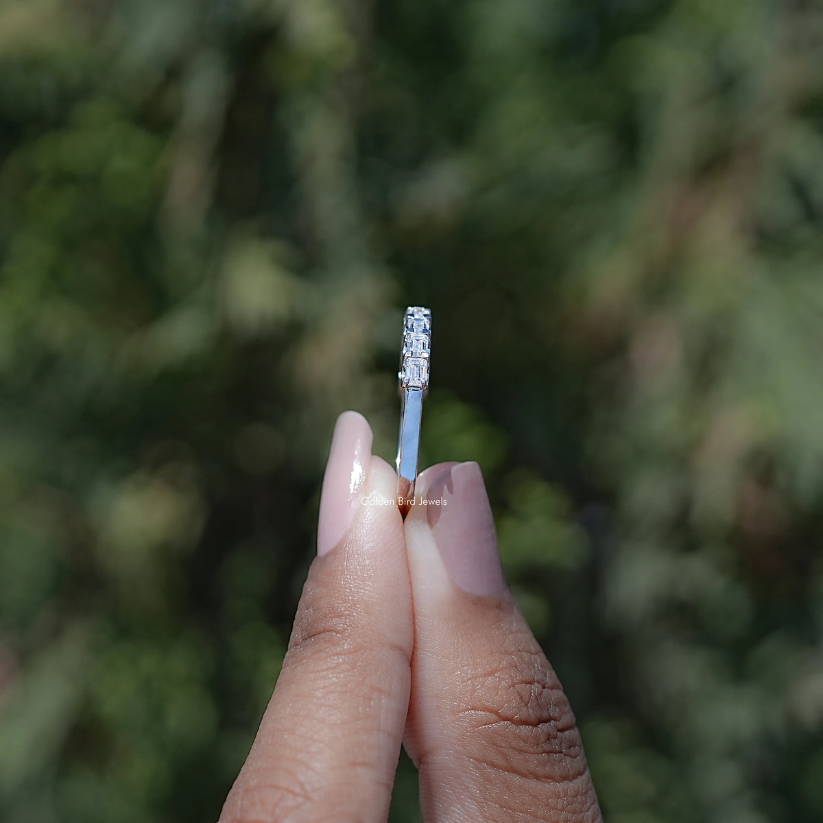 Baguette Cut Moissanite Half Eternity Wedding Band