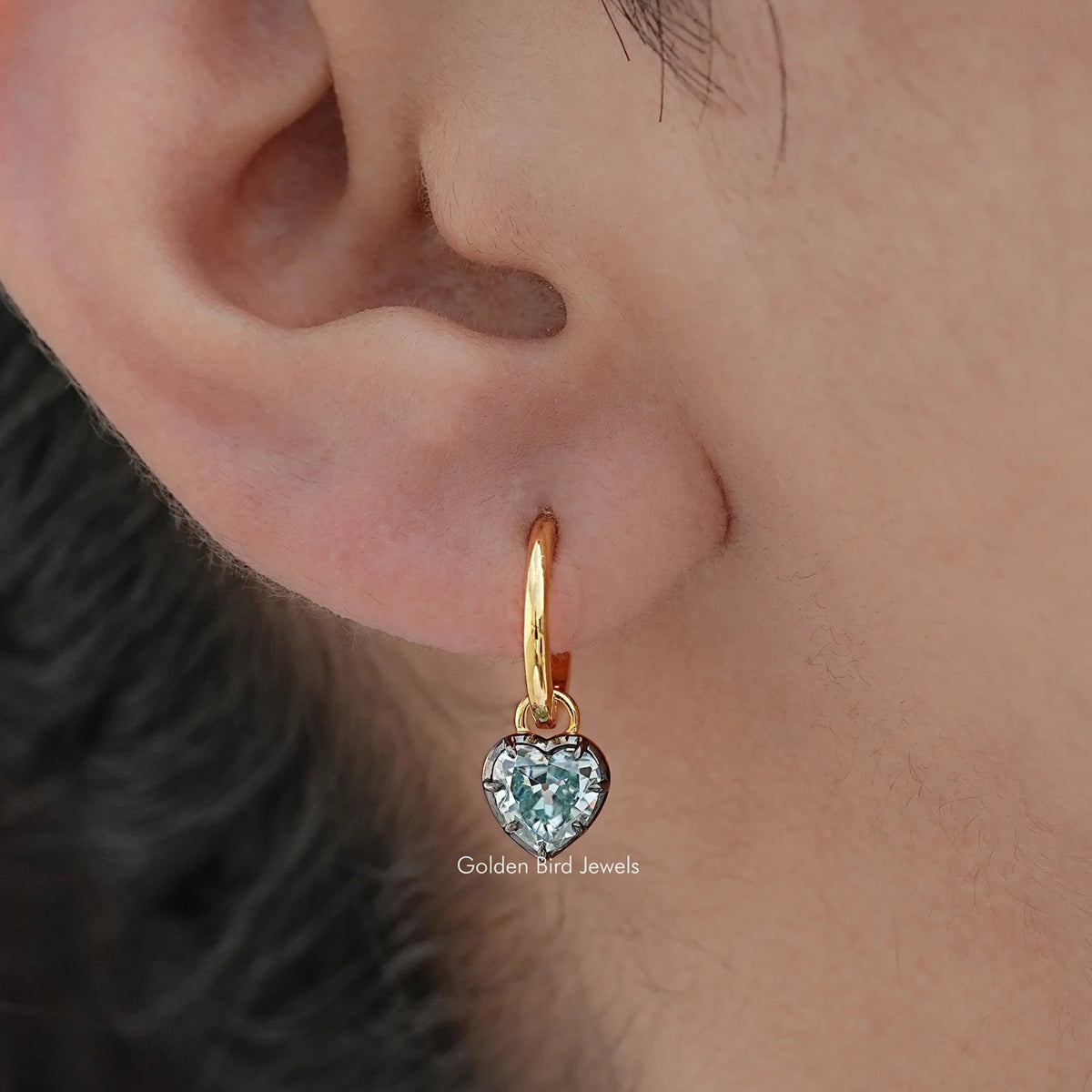 Blue Old Mine Heart Moissanite Dangle Earrings