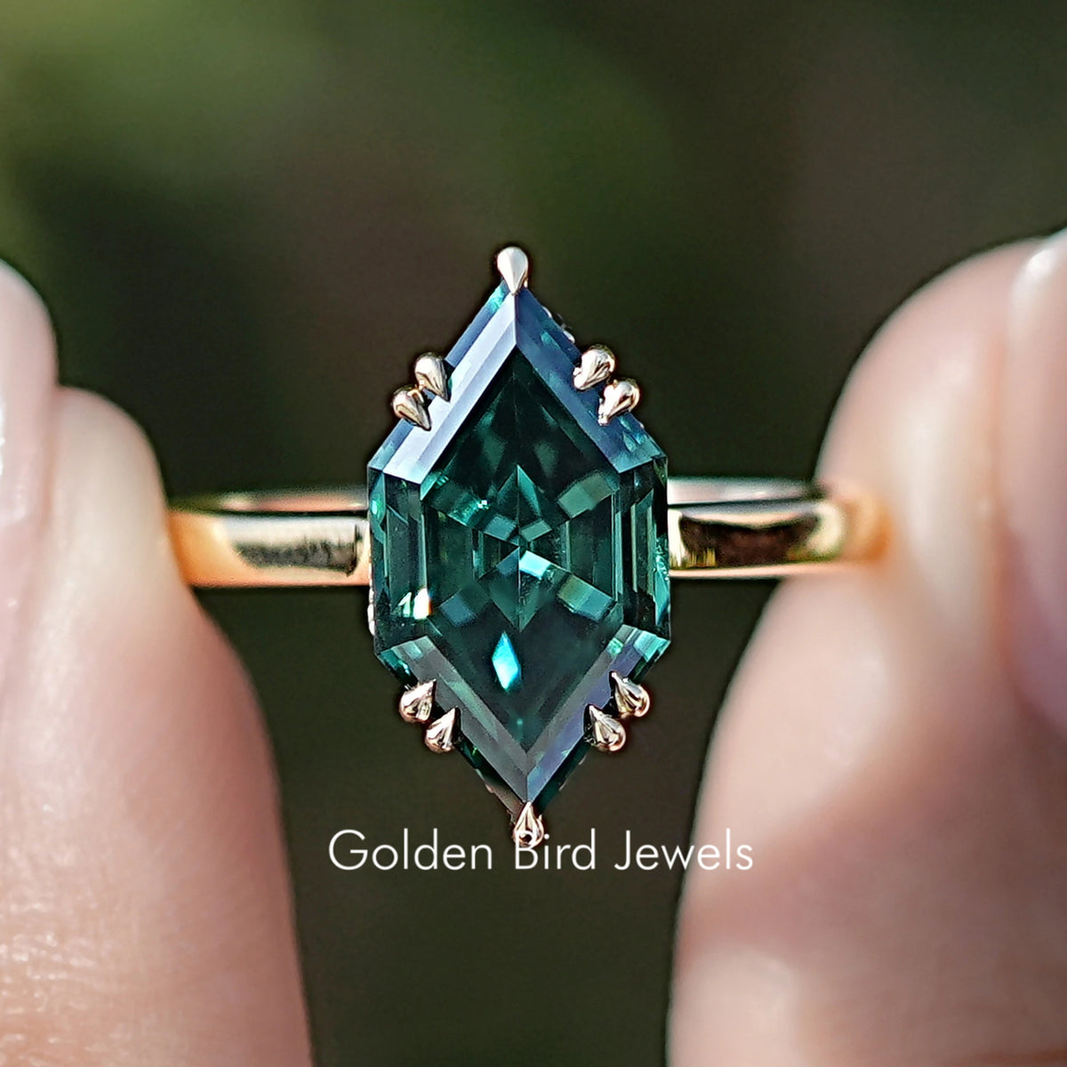 Front view of Step Cut Dutch Marquise Moissanite Solitaire Ring