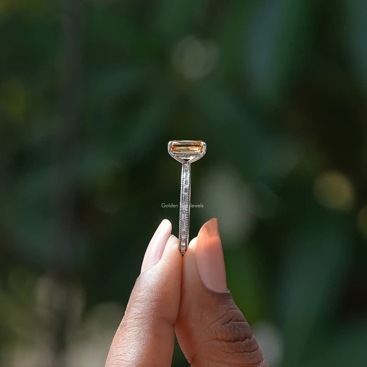 Criss Cut Moissanite Accent Stone Wedding Ring