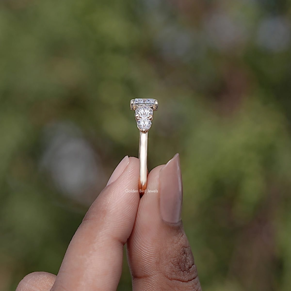 Side View of Cushion Cut Diamond Five Stone Ring