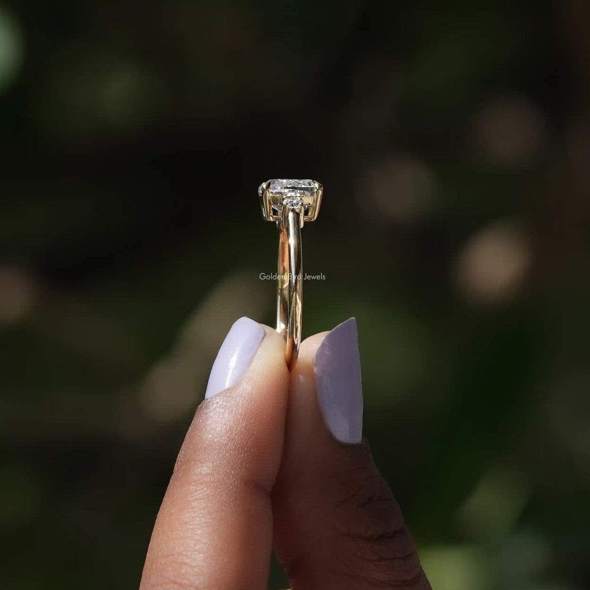 Side View of A Cushion Cut Lab Diamond Engagement Ring