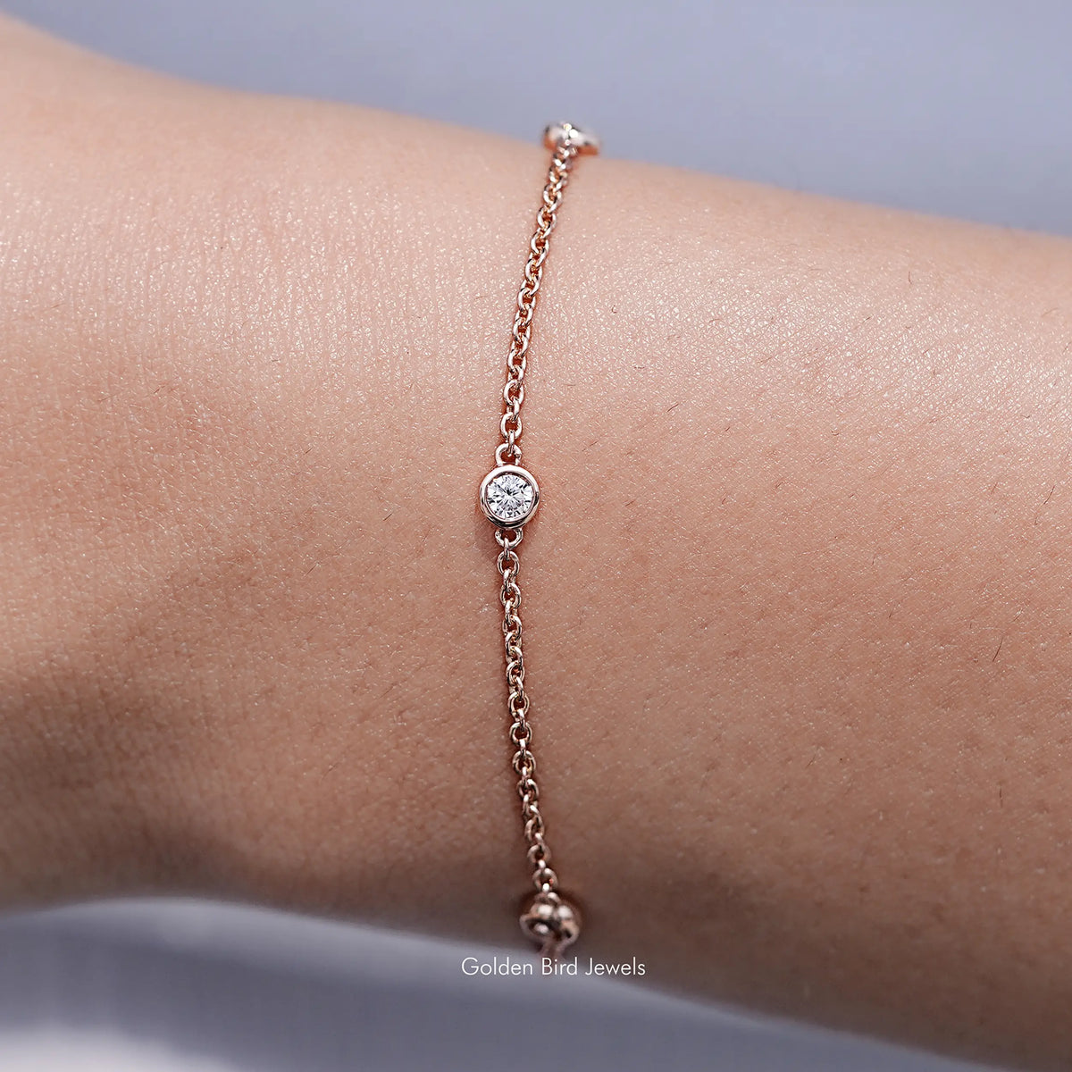 View Of Bezel Set Round Cut Lab Diamond Station Bracelet