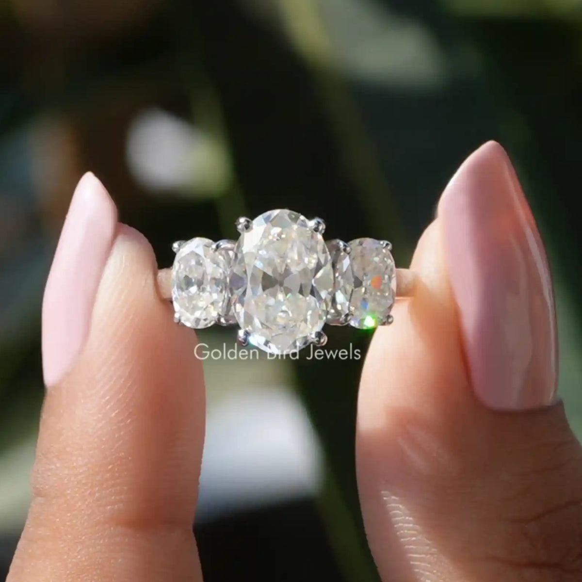 Old Mine Oval Cut Three Stone Engagement Ring