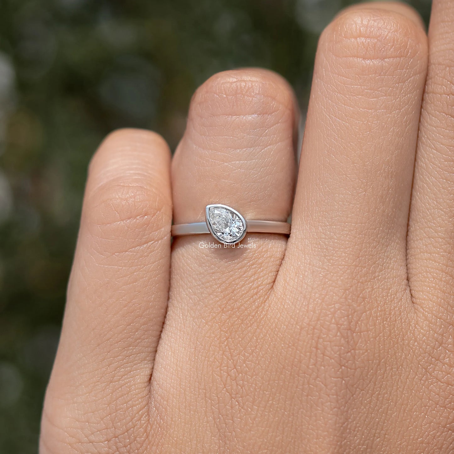 Bezel Set Pear Cut Lab Diamond Solitaire Ring