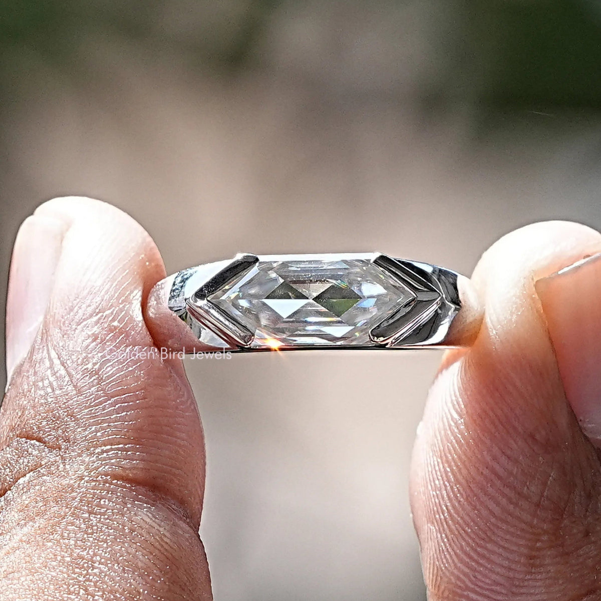 View of Hexagon cut moissanite Men's Ring