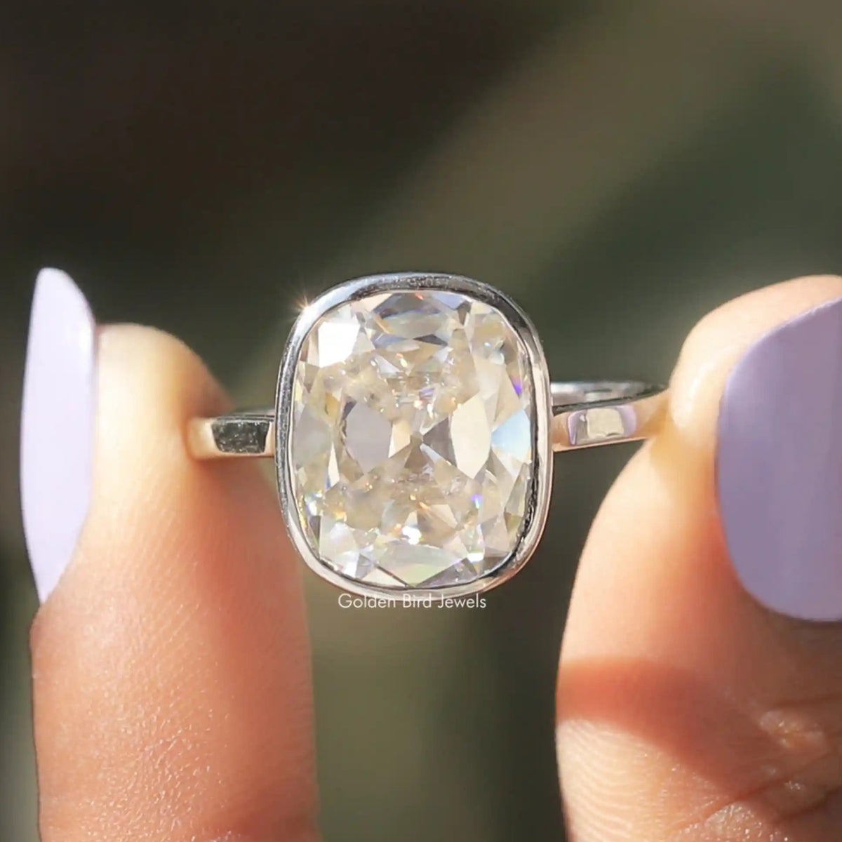 Elongated Old Mine Cushion Moissanite Ring