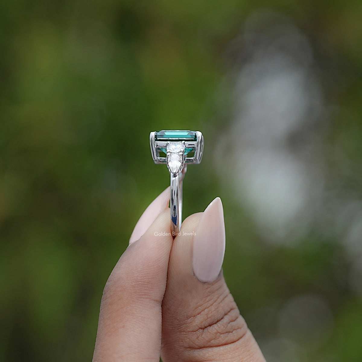 Emerald And Pear Moissanite Five Stone Ring