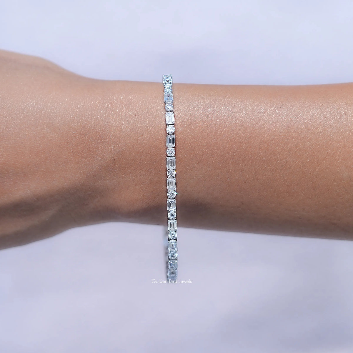 View Of Emerald Cut Lab Diamond Tennis Bracelet