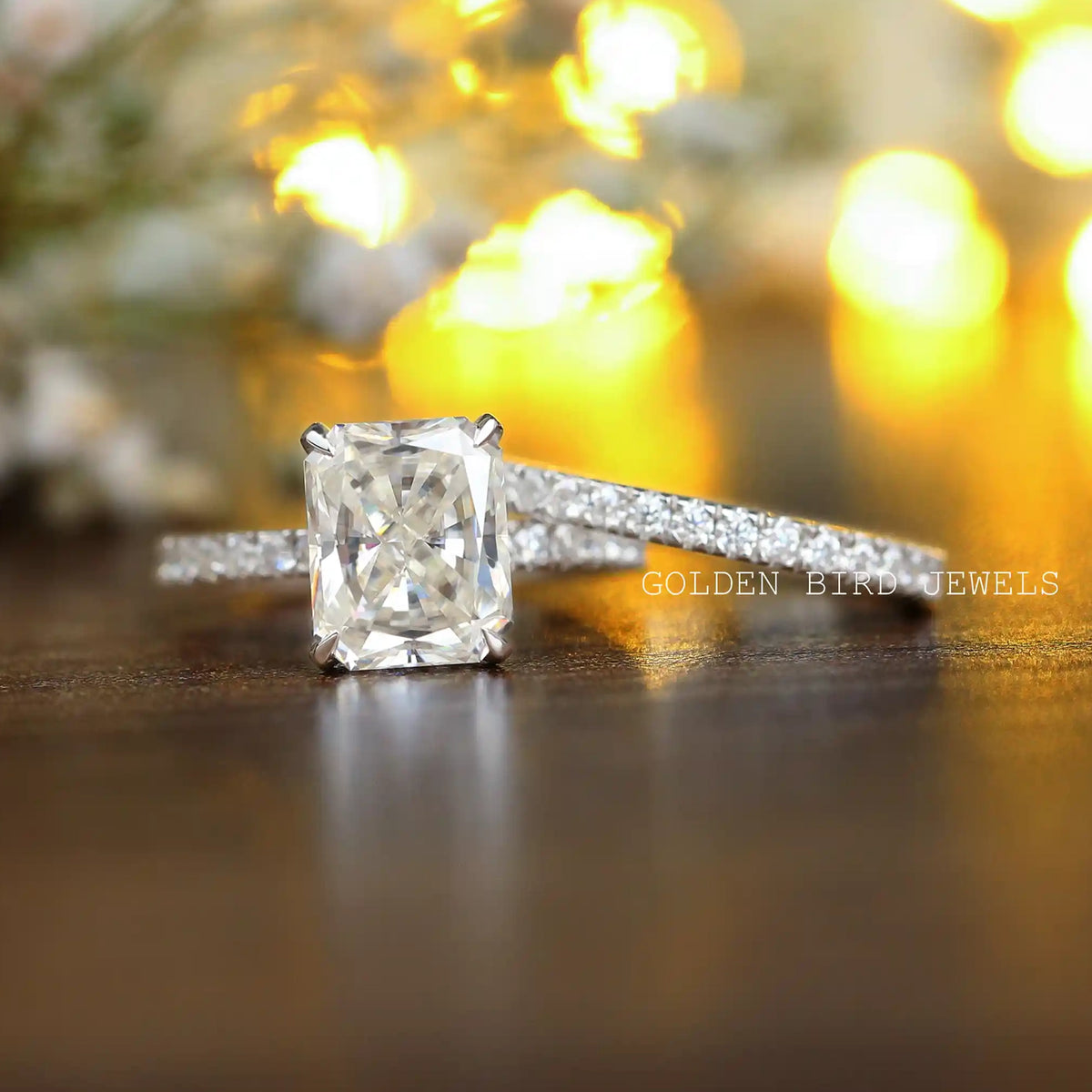 Radiant Cut Hidden Halo Moissanite Engagement Ring