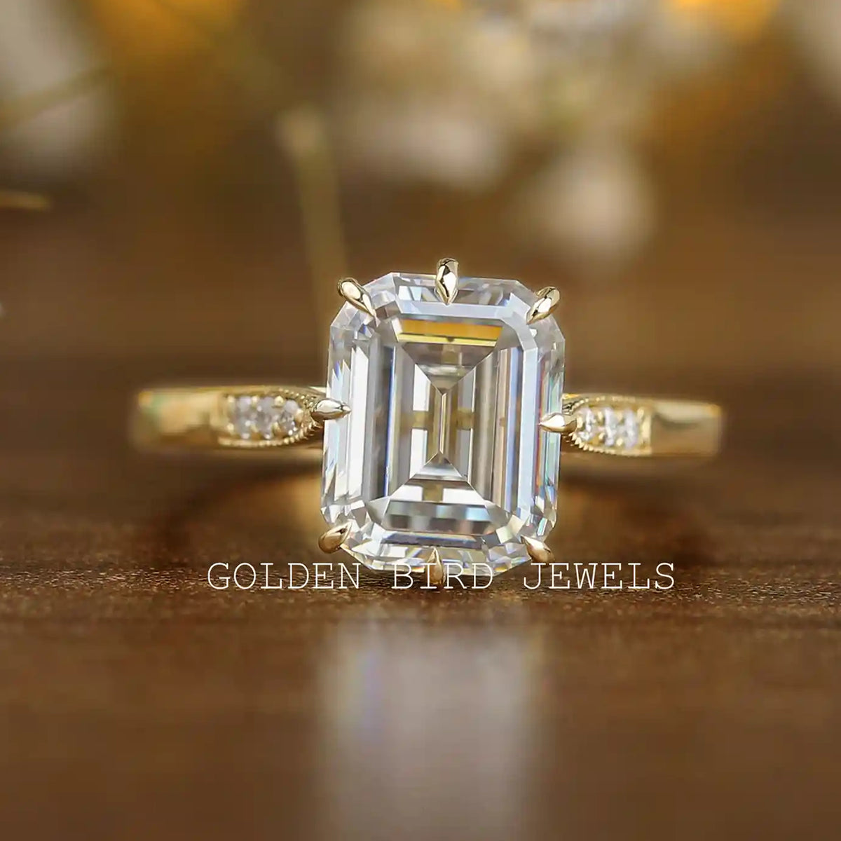 Emerald Moissanite Hidden Halo Engagement Ring