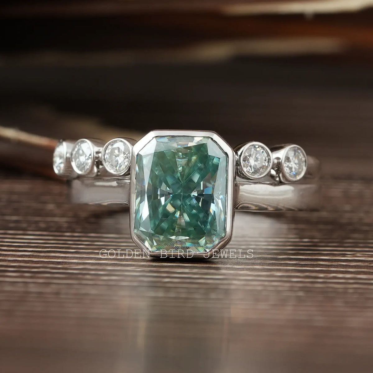 Radiant Cut Bezel Set Engagement Ring With Wedding Band