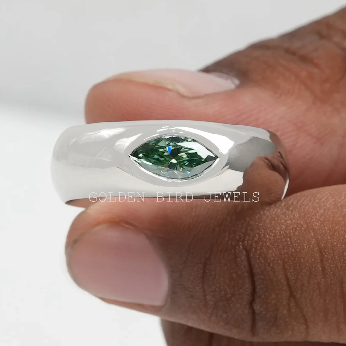 Marquise Moissanite Flush Set Solitaire Engagement Ring