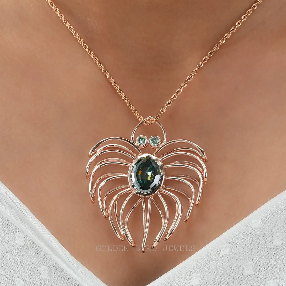 Step Cut Oval Moissanite Spider Pendant