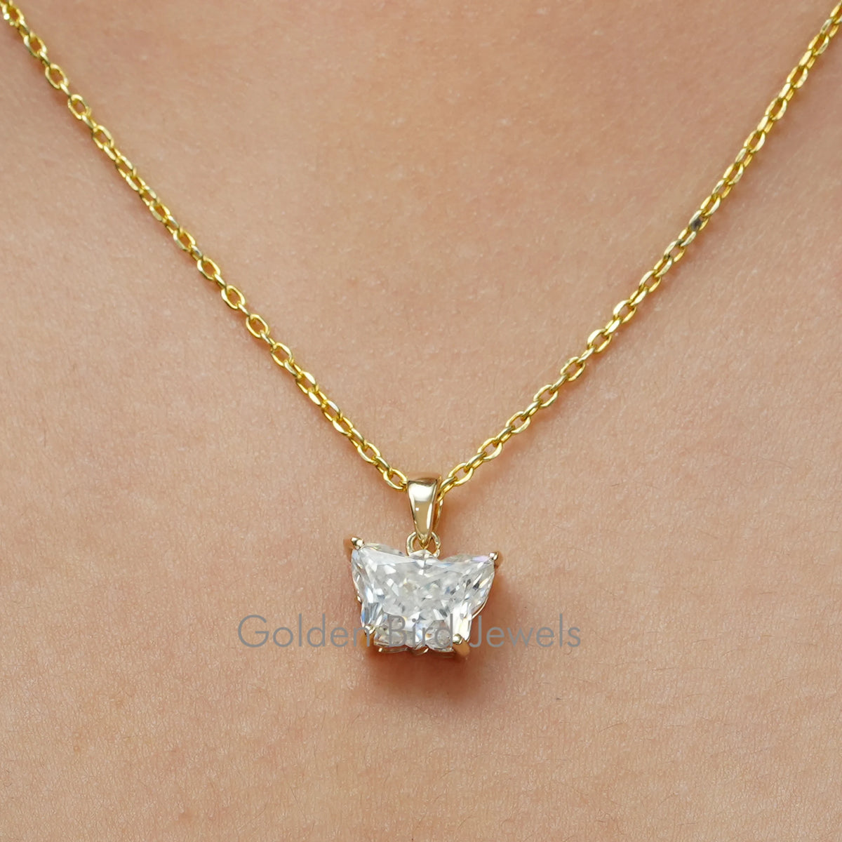 Butterfly Cut Moissanite Solitaire Pendant in Gold