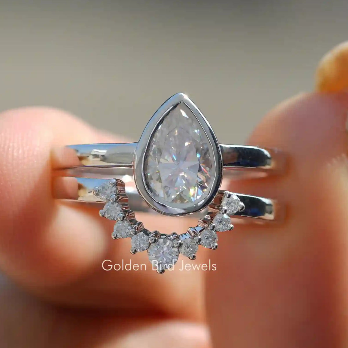 Pear Cut Moissanite Engagement Ring Set