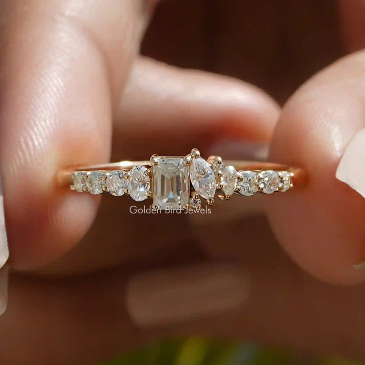 Emerald Cut Moissanite Half Eternity Band