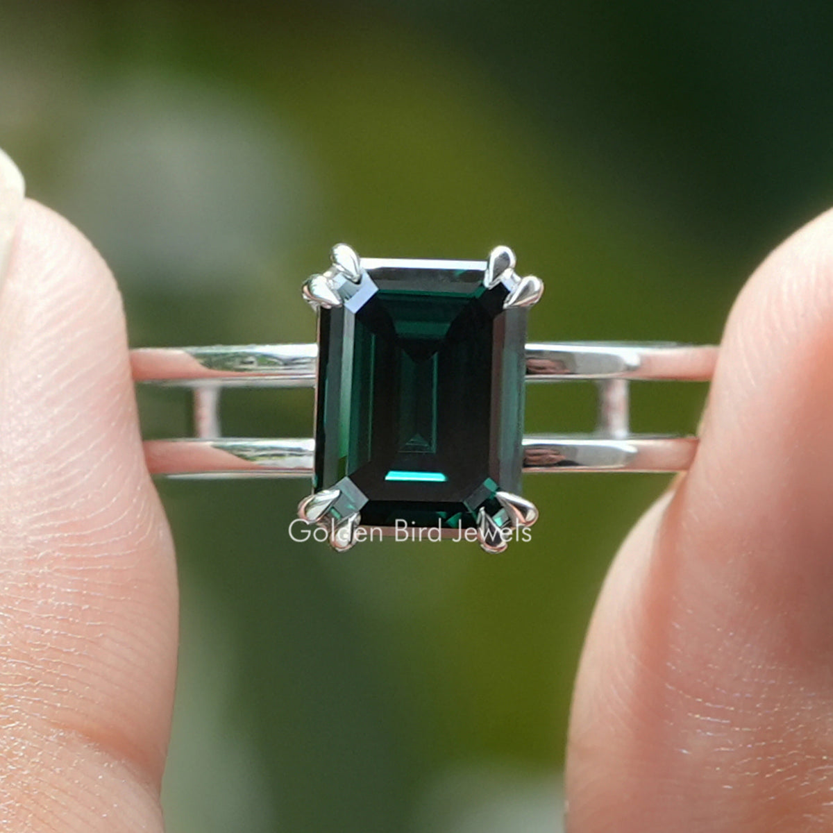 Emerald Cut Moissanite Solitaire Engagement Ring