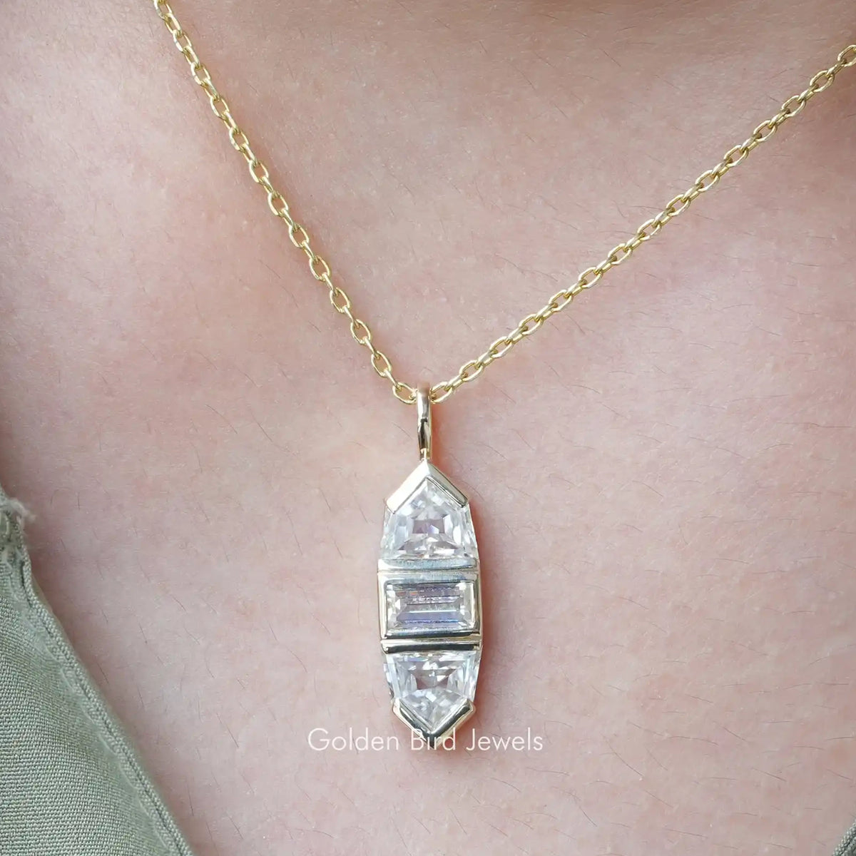 Elegant Baguette And Bullet Cut Moissanite Pendant