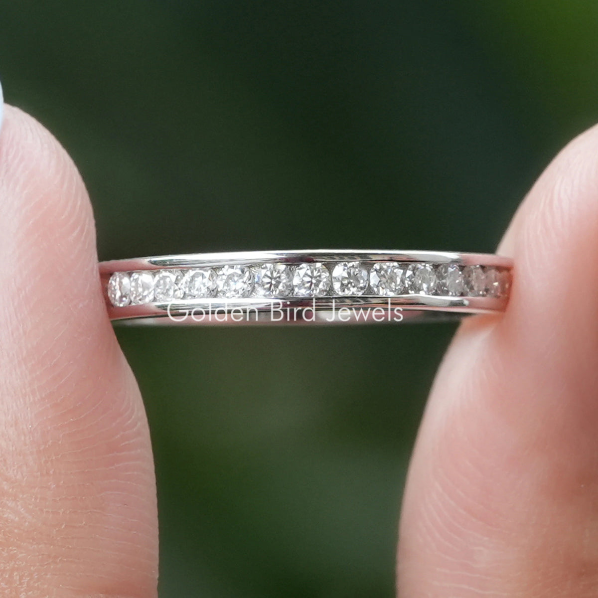 Round Cut Moissanite Channel Set Eternity Band