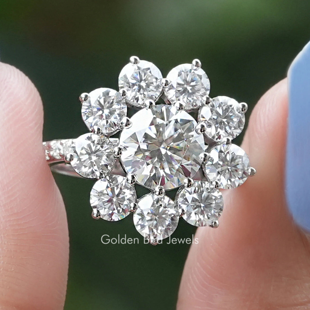 Round Cut Moissanite Floral Halo Engagement Ring