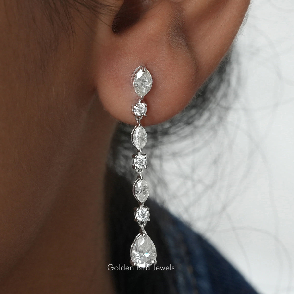 Marquise And Pear Moissanite Drop Earrings