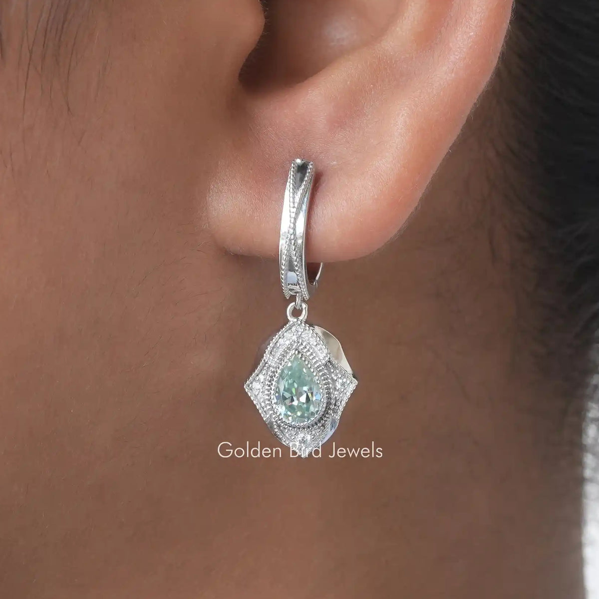 Blue Pear Cut Moissanite Dangle Earring For Her