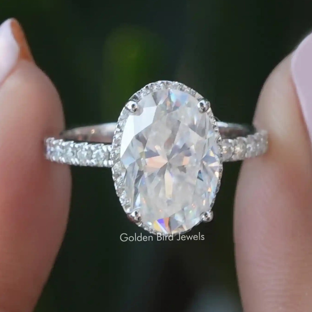 Oval Cut Moissanite Hidden Halo Engagement Ring