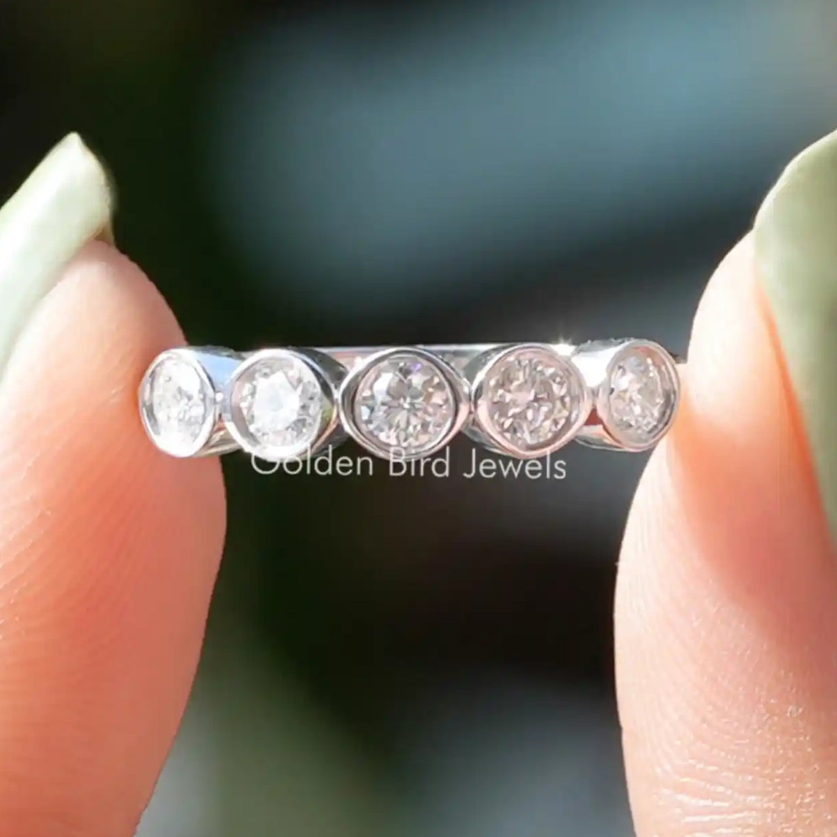 Five Stone Round Moissanite Wedding Band