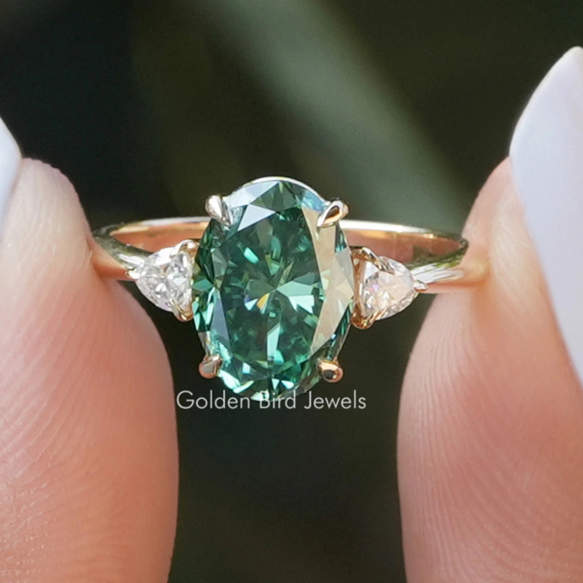 Oval Trillion Three Stone Moissanite Engagement Ring