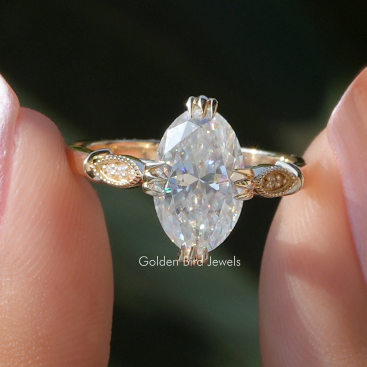 Colorless Moval Cut Moissanite Engagement Ring