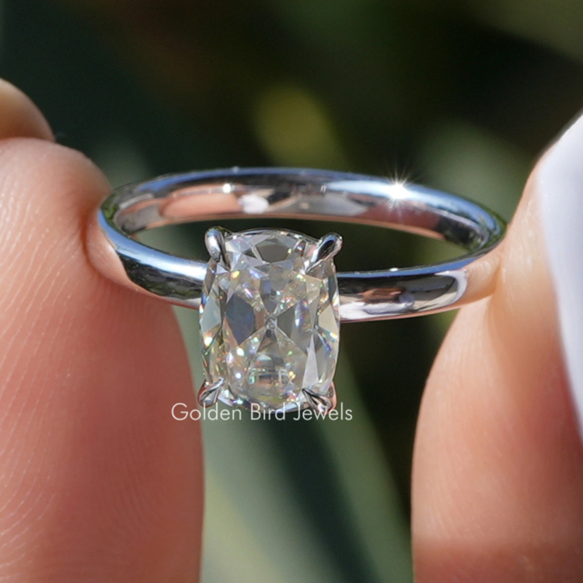 Old Mine Cushion Cut Moissanite Solitaire Ring