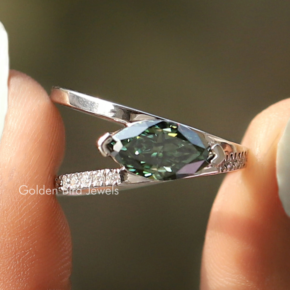 Marquise Cut Moissanite Split Shank Ring