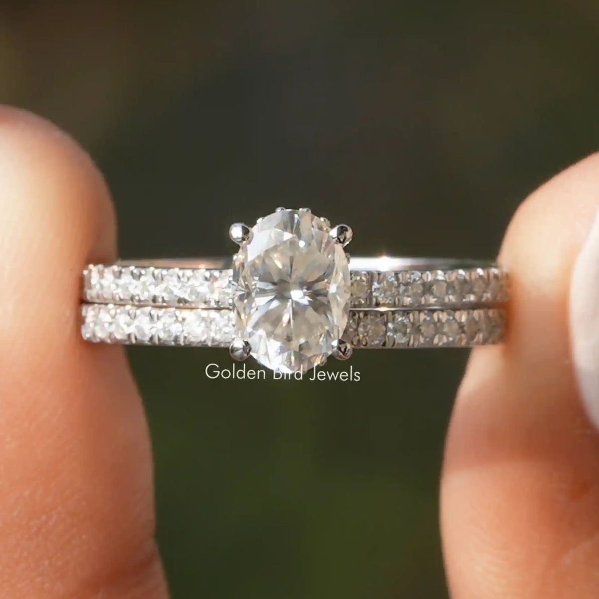 Oval Moissanite Bridal Ring With Eternity Band