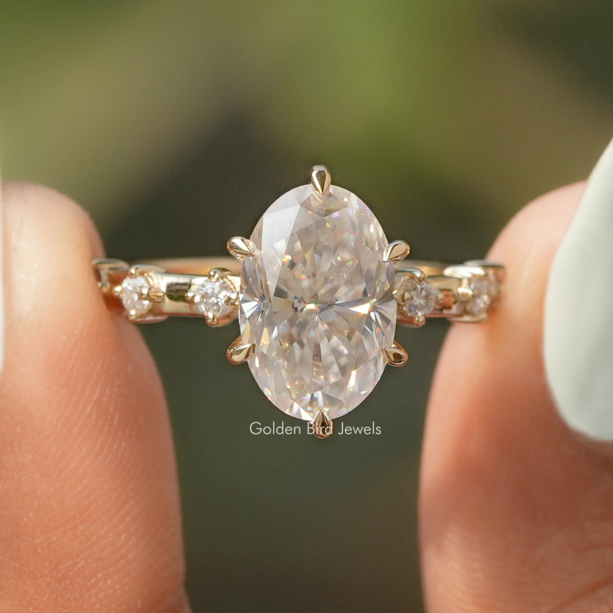 Oval Cut Moissanite Accent Engagement Ring