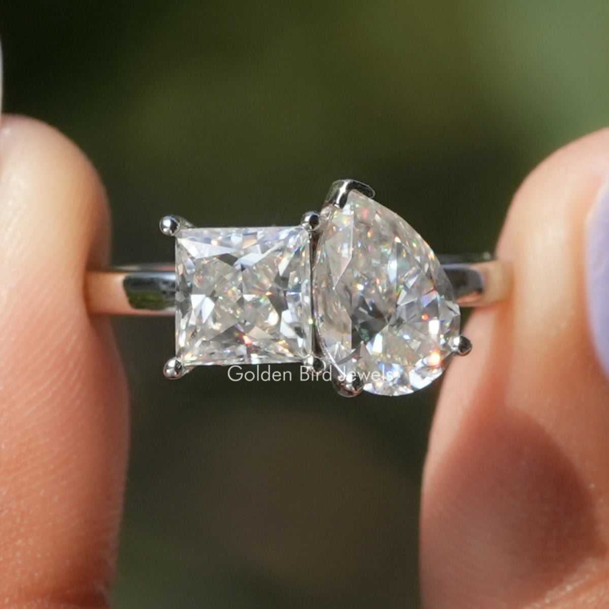 Princess And Pear Moissanite Toi Et Moi Ring