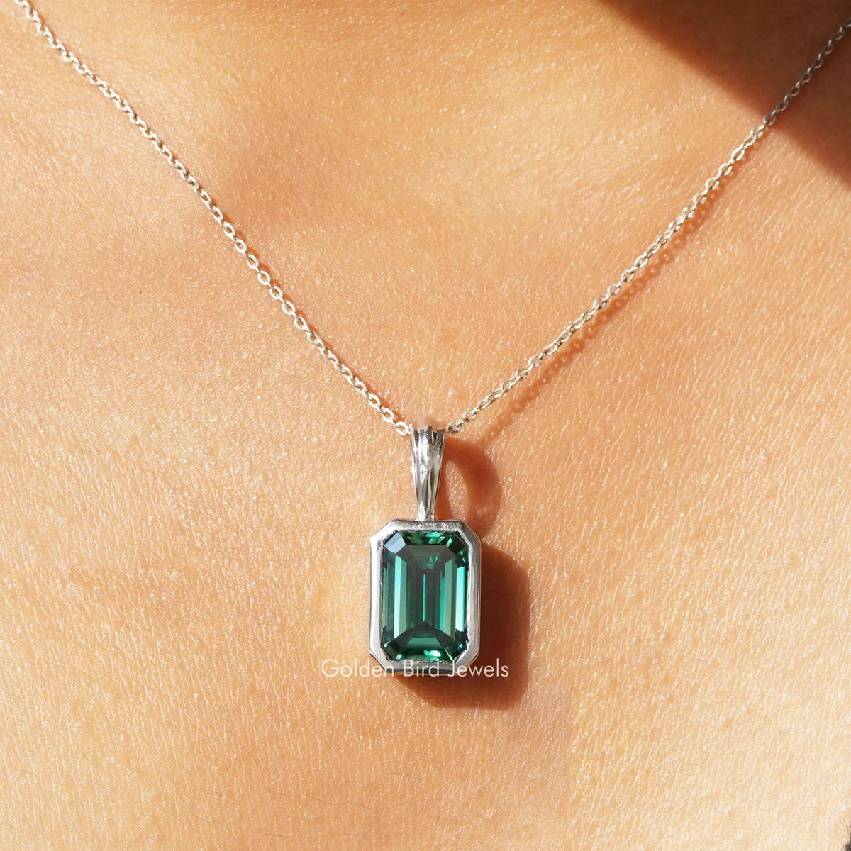 Green Emerald Moissanite Solitaire Pendant