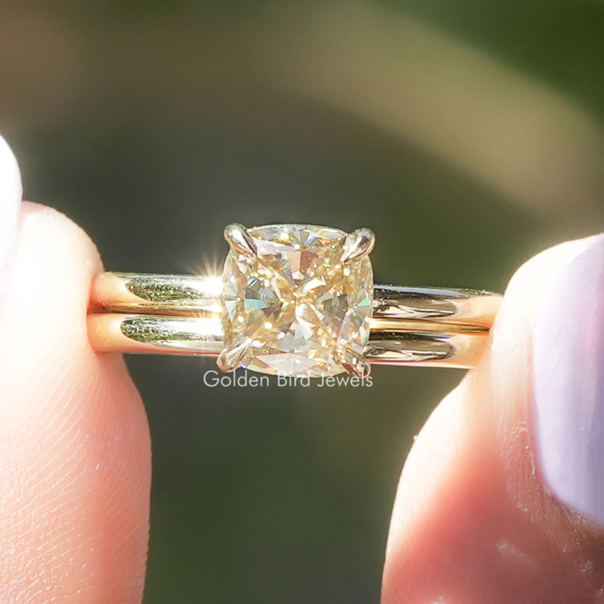 Moissanite Cushion Cut Solitaire Ring Set