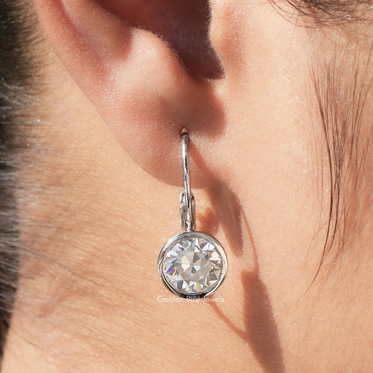 Round Moissanite Lever Back Dangle Drop Earrings