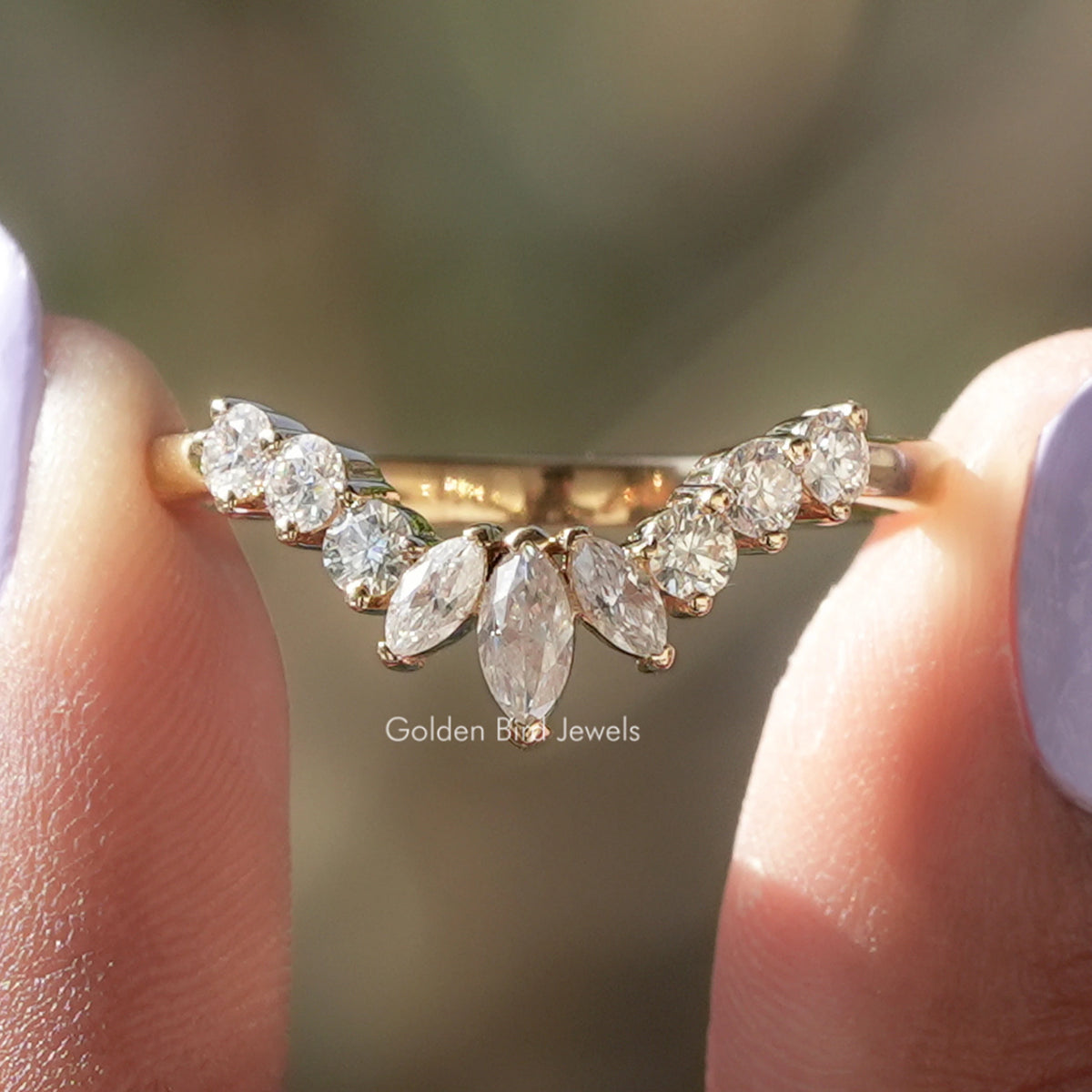 Marquise Cut Moissanite Curved Stacking Band