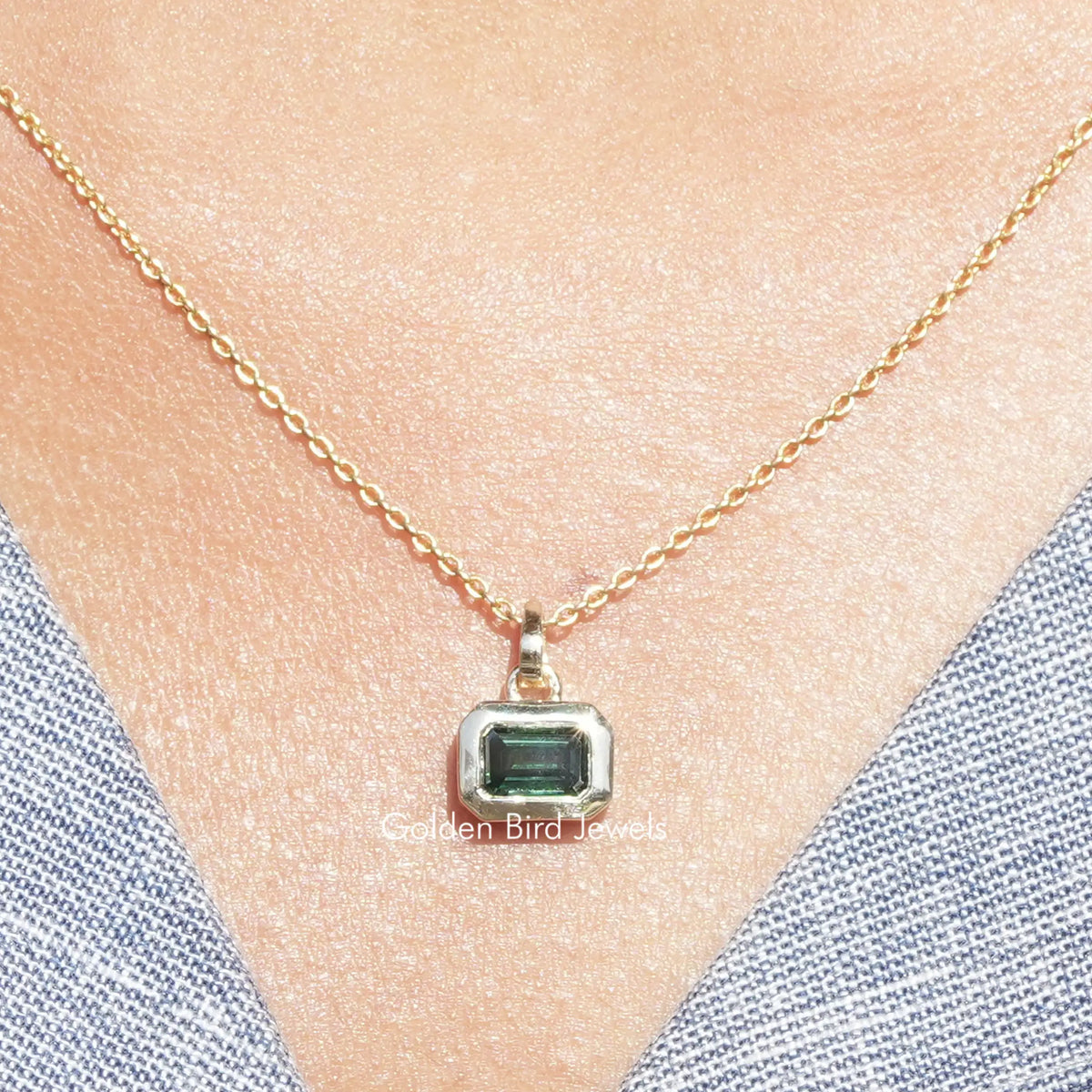 Green Emerald Moissanite Solitaire Pendant