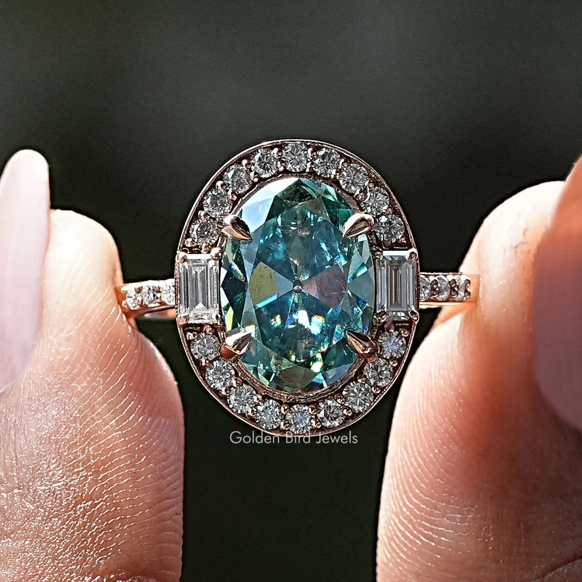 Old Mine Oval Cut Moissanite Halo Ring