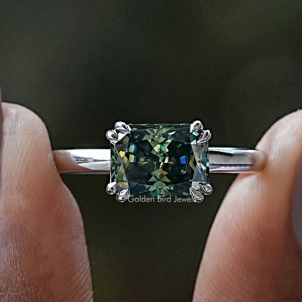 East West Radiant Cut Moissanite Engagement Ring