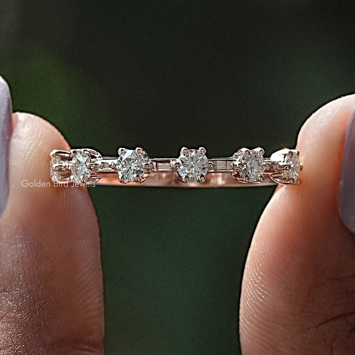 Round Moissanite Distance Dainty Half Eternity Band