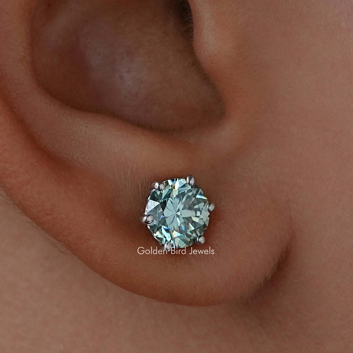 Blue Round Moissanite Solitaire Stud Earrings